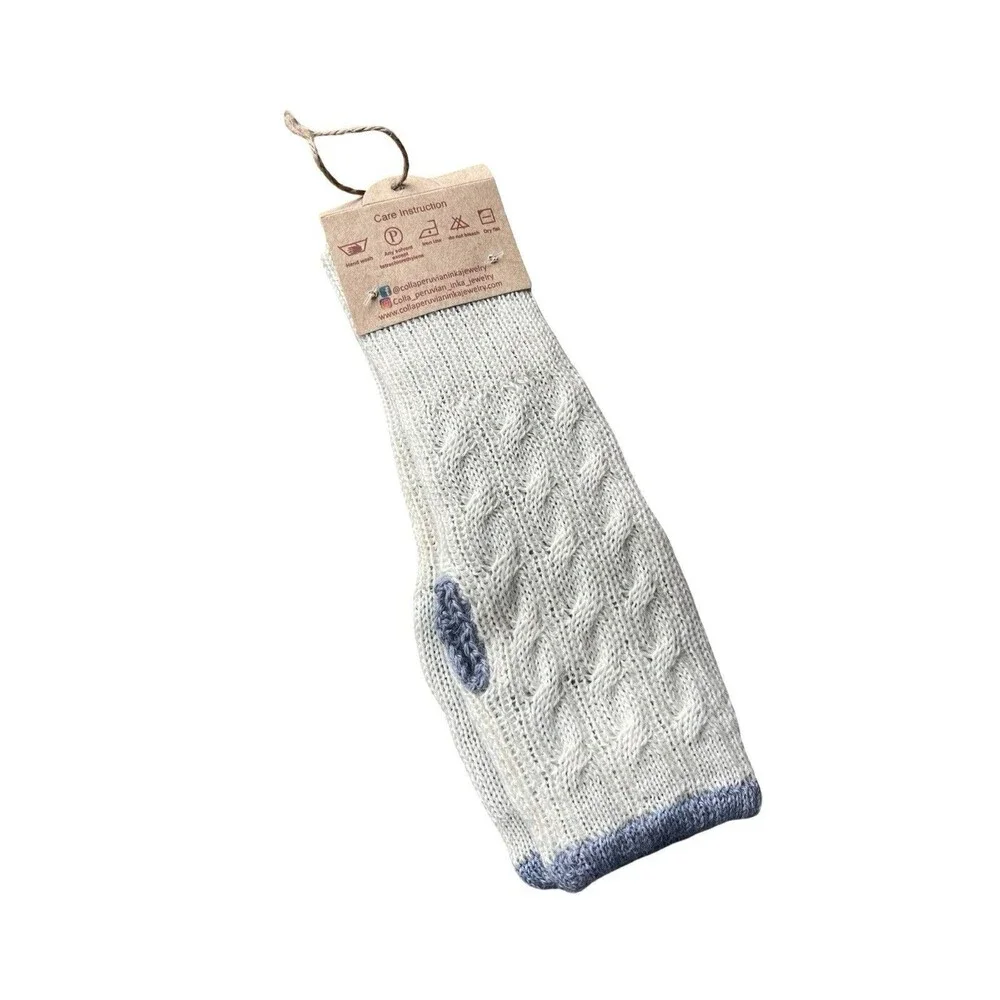 Colla 100% Baby Alpaca Reversible Mittens Peru Cable Knit Ivory Gray NWT